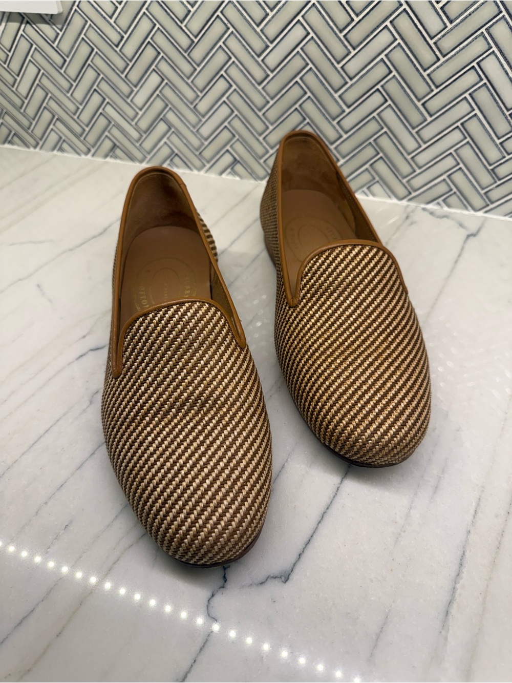 Stubbs & Wootton Woven Slip-On Loafers in Tan and Brown